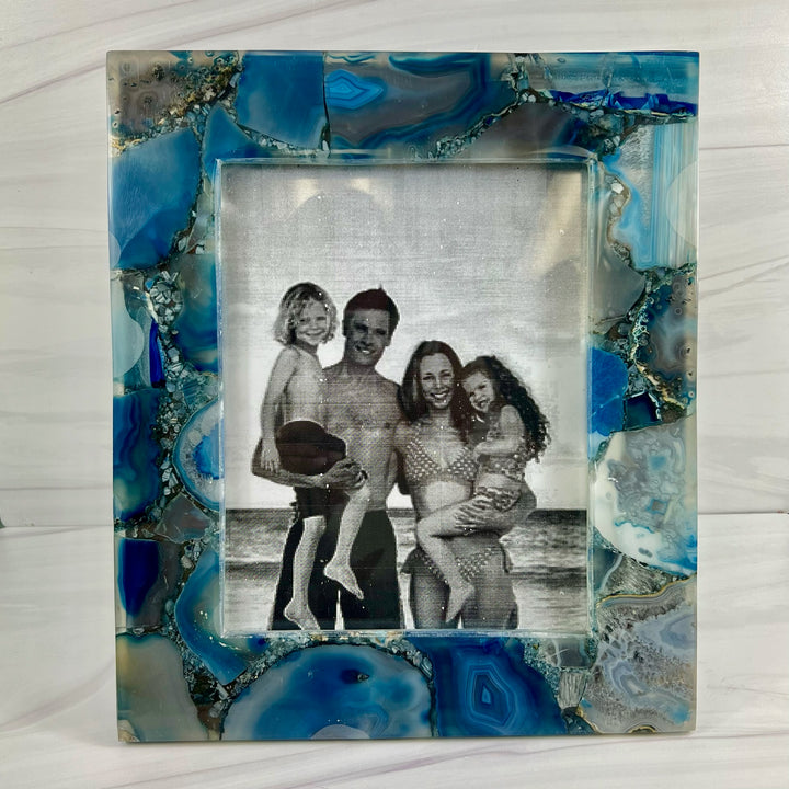 Elegant 8x10 agate photo frame by Zodax, showcasing a polished natural stone with a sleek design for home decor.