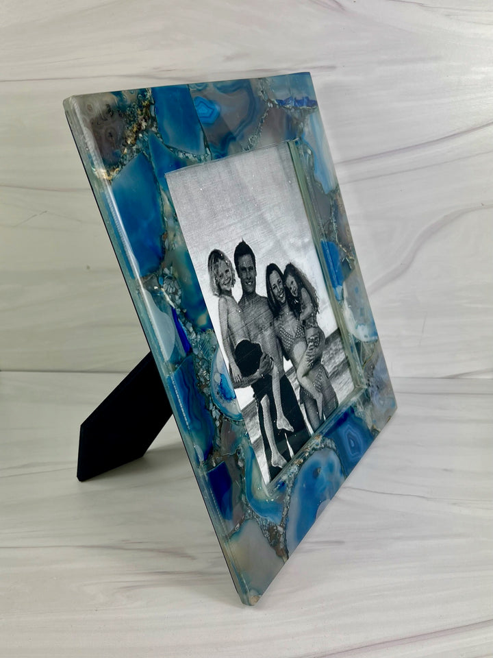 Zodax 8x10 agate frame for home decor, featuring a polished natural agate stone with a clear space for photo display.