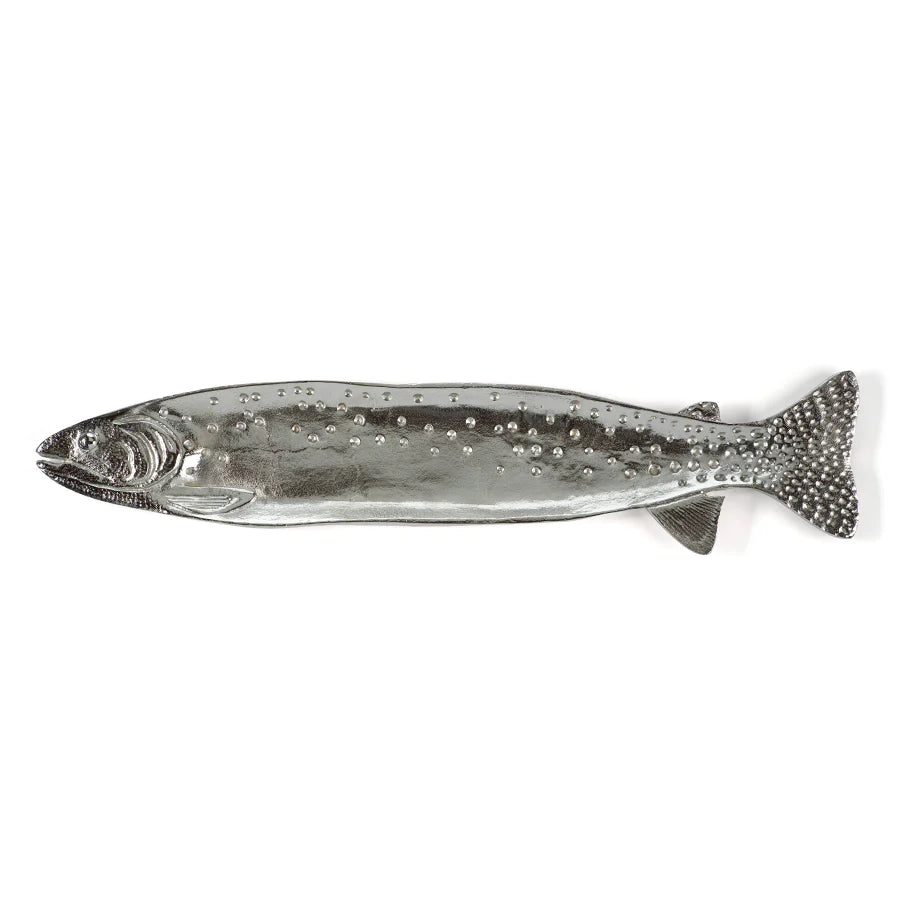 Aluminum fish tray from Zodax for home use, featuring a sleek, shiny surface and spacious design for serving seafood.