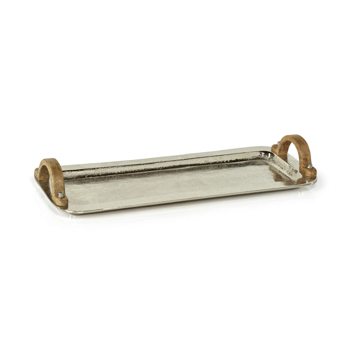 Zodax Barcelona nickel aluminum tray for home decor, featuring a sleek, modern design with a polished metallic finish.