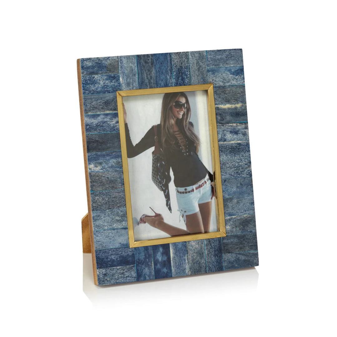 Decorative Biarritz lined brass frame by Zodax, featuring a sleek gold finish and intricate detailing for elegant home decor.