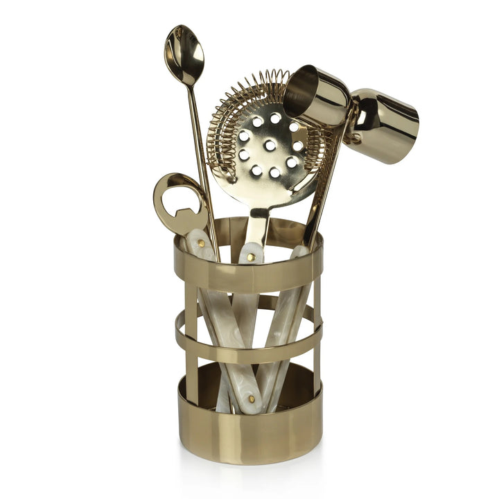 Zodax Knightsbridge 5-piece bar set with sleek glasses and tools, perfect for home bar entertainment and stylish serving.