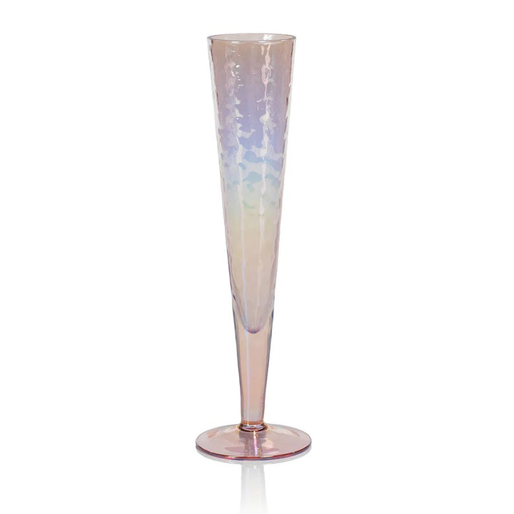 Pink Zodax Luster Flute Champagne glass for home decor, featuring a shimmering finish and elegant design.