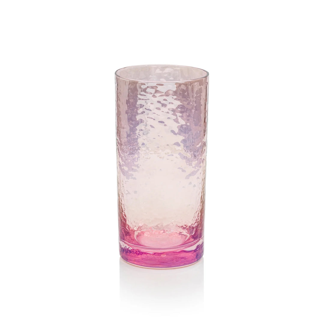 Pink Zodax Luster Highball Glass, elegant home drinkware with a shiny finish, transparent and stylish for beverages.