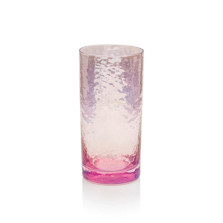 Pink Zodax Luster Highball Glass, elegant home drinkware with a shiny finish, transparent and stylish for beverages.