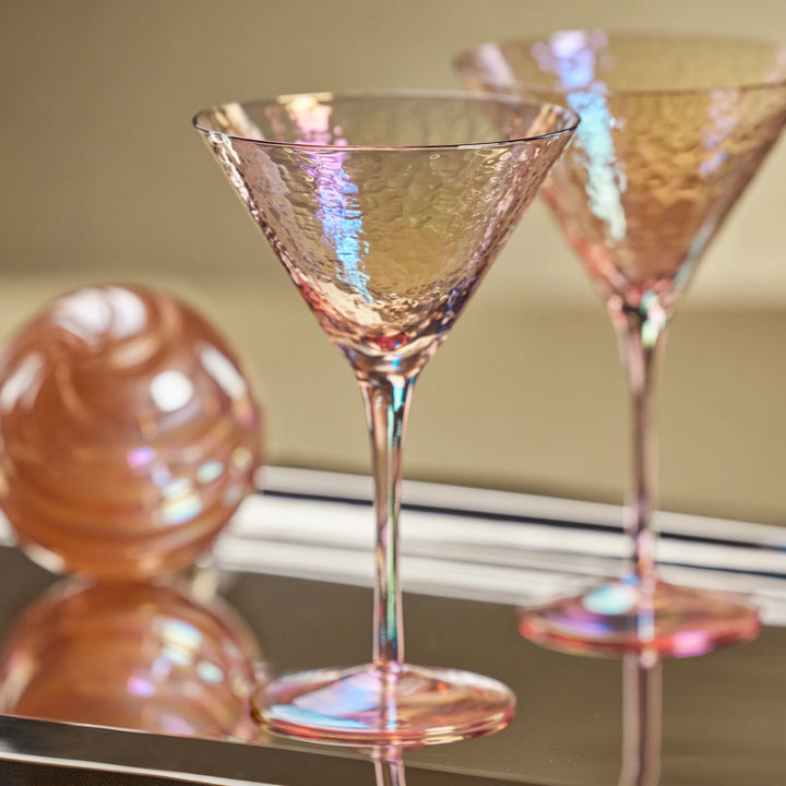 Pink Luster Martini Glass by Zodax, elegant home bar glassware with a shiny pink finish and sleek design.