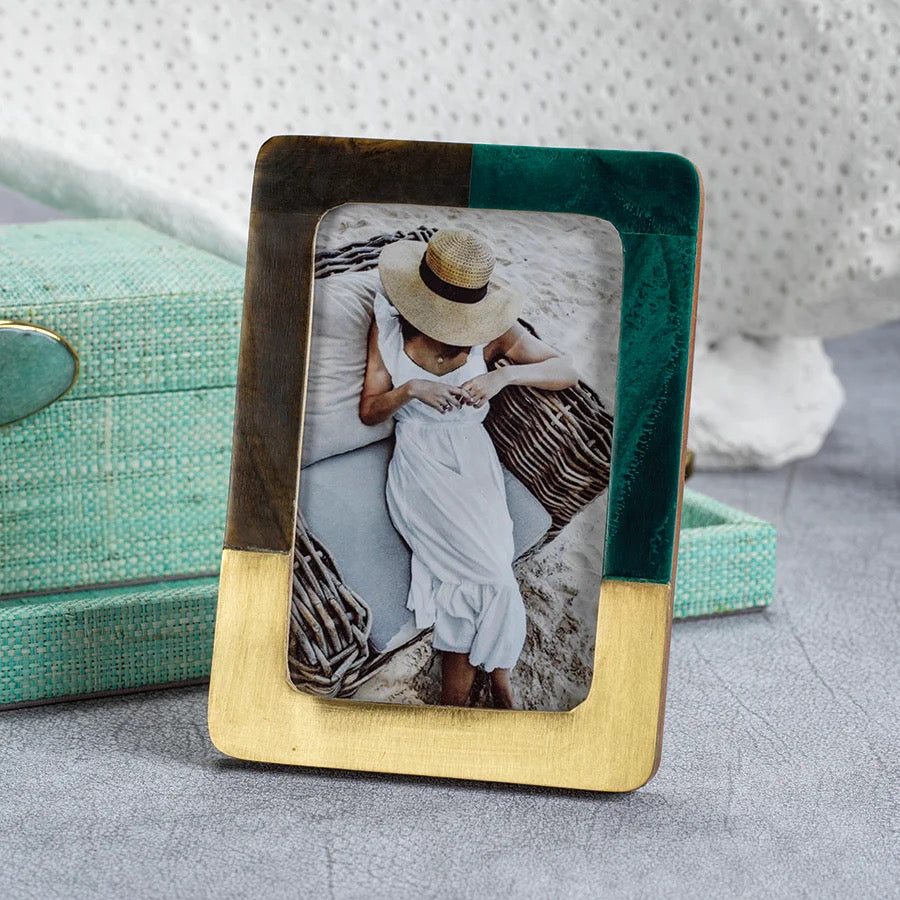 Zodax Malachite photo frame 4x6 with green and black marbled design, suitable for home decor or displaying photographs
