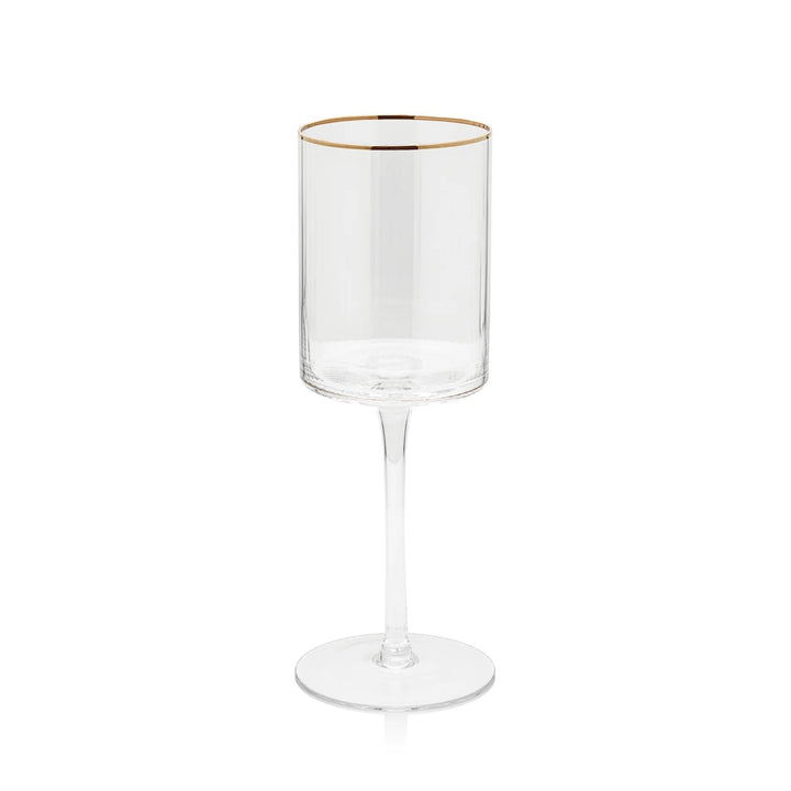 Optic red wine glass with gold rim by Zodax, showcasing a clear glass design perfect for elegant wine servings.