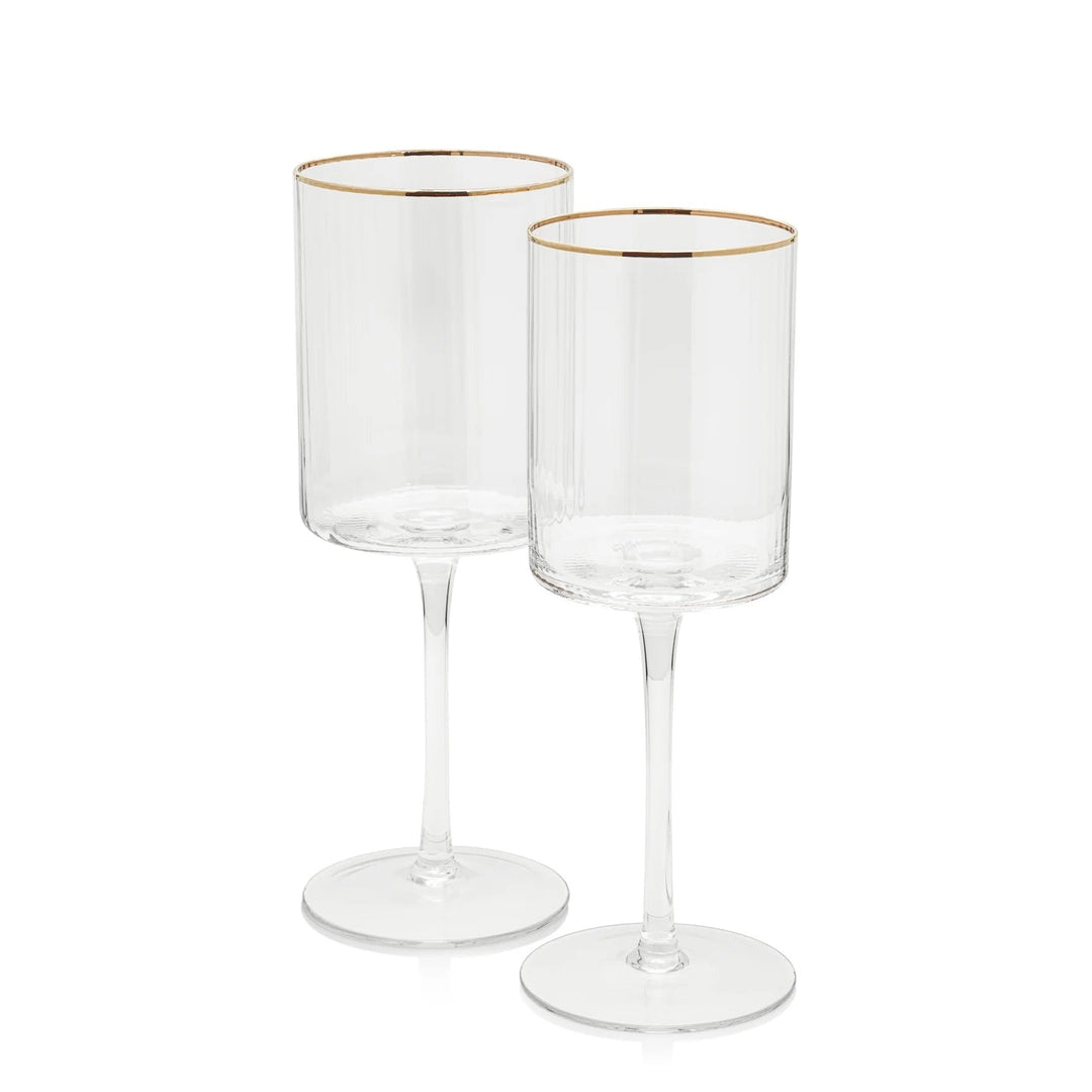 Zodax Optic Red Wine Glass with gold rim, elegant crystal stemware for red wine, showcasing the clear glass and gold detailing.