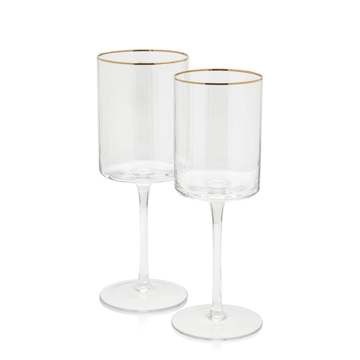 Zodax Optic Red Wine Glass with gold rim, elegant crystal stemware for red wine, showcasing the clear glass and gold detailing.