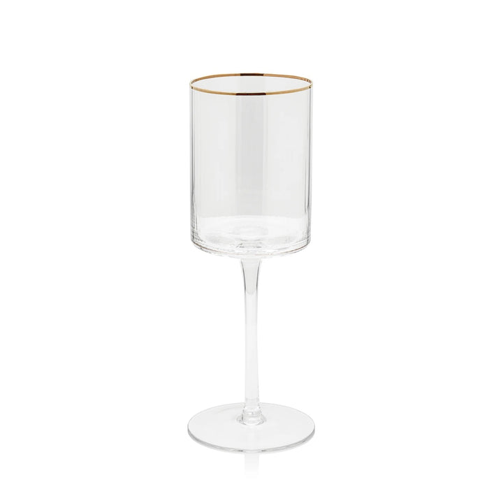 Zodax Optic White wine glass with elegant gold rim, clear glass stem and bowl for sophisticated wine drinking.