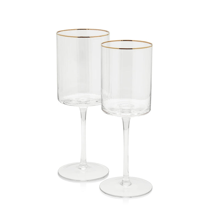 Optic white wine glass with gold rim by Zodax, featuring a clear glass bowl and elegant gold accent for sophisticated dining.