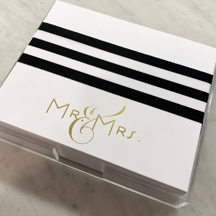 Gold foil Mr. & Mrs. notepad by Black Ink, elegant gift stationery with decorative gold accents and wedding-themed design.