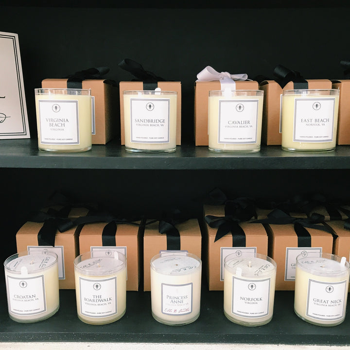 Ella B. Candles Neighborhood Candles Lemon Cabana scented candle with lemon and citrus design, suitable for home decor.
