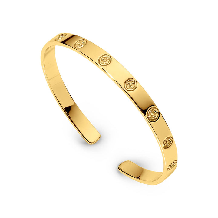 Gracewear Collection shield embossed bangle bracelet, stylish accessories with intricate embossed design, on a neutral background.