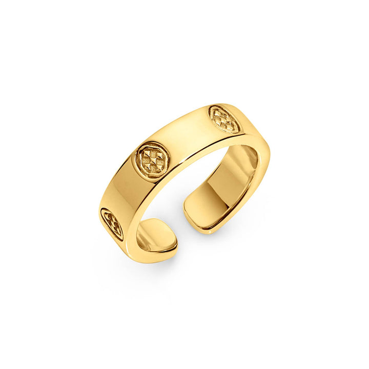 Gracewear Collection shield embossed ring with detailed carved design, made of durable metal for stylish accessories.