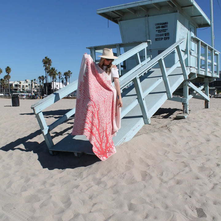In2Green coral throw blanket with lemon cabana pattern, soft home decor accessory perfect for cozy living spaces.