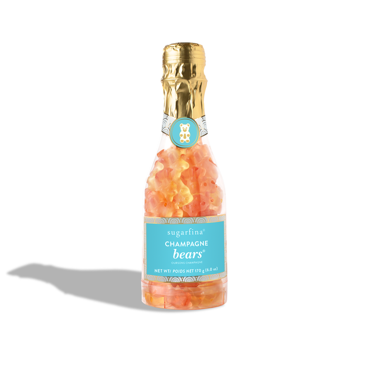 Sugarfina Champagne Bears Celebration Bottle gift with colorful bear candies in a clear glass bottle for special occasions.
